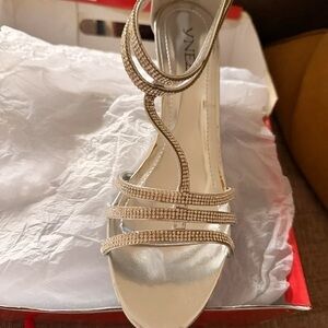 Elegant Silver Rhinestone Strappy Heels